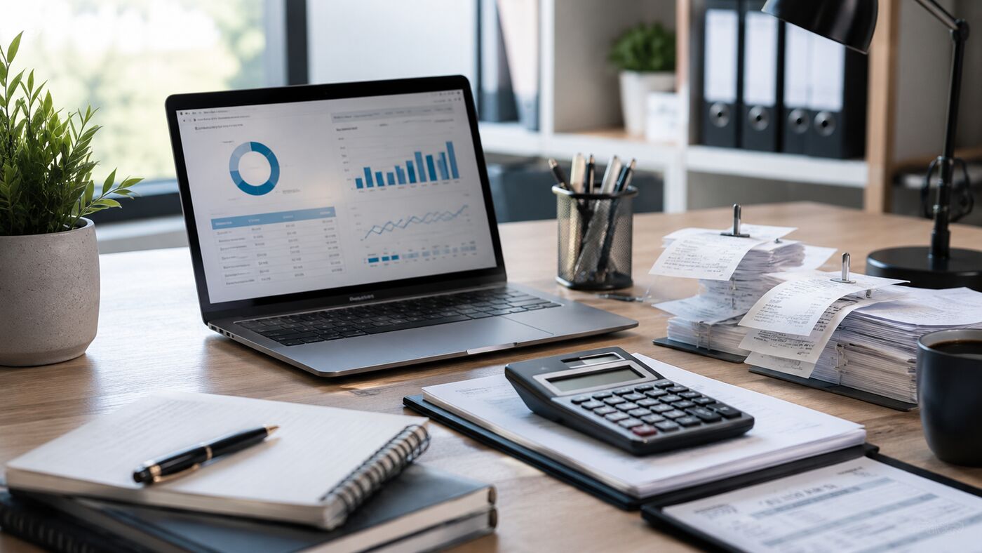 Organized bookkeeping and accounting workspace.
